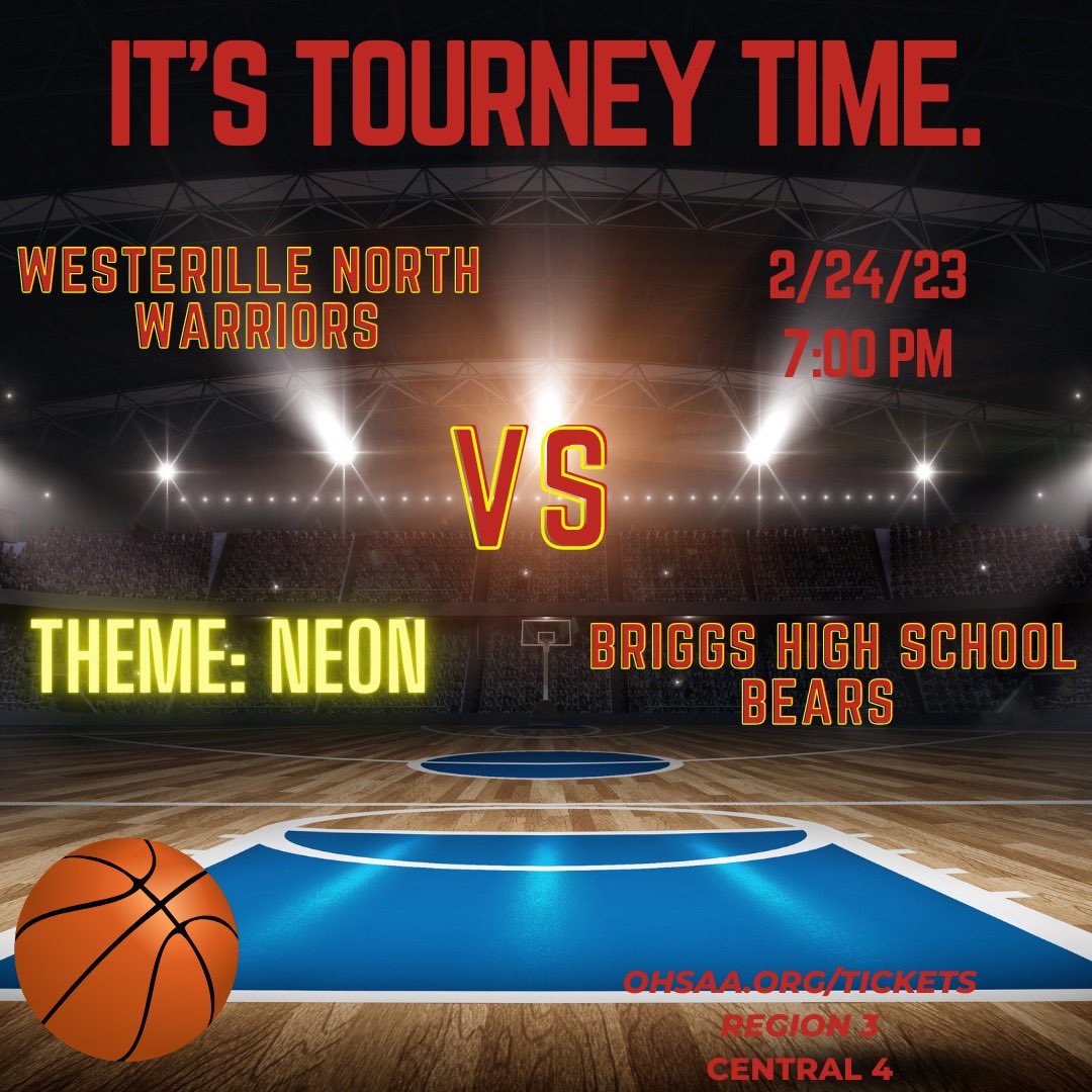 BOYS BBALL VS BRIGGS TOURNEY GAME TONIGHT‼️

HOME @7 NEON THEME 🌈⚠️‼️
Buy tickets online! BE THERE!

ohsaa.org/tickets