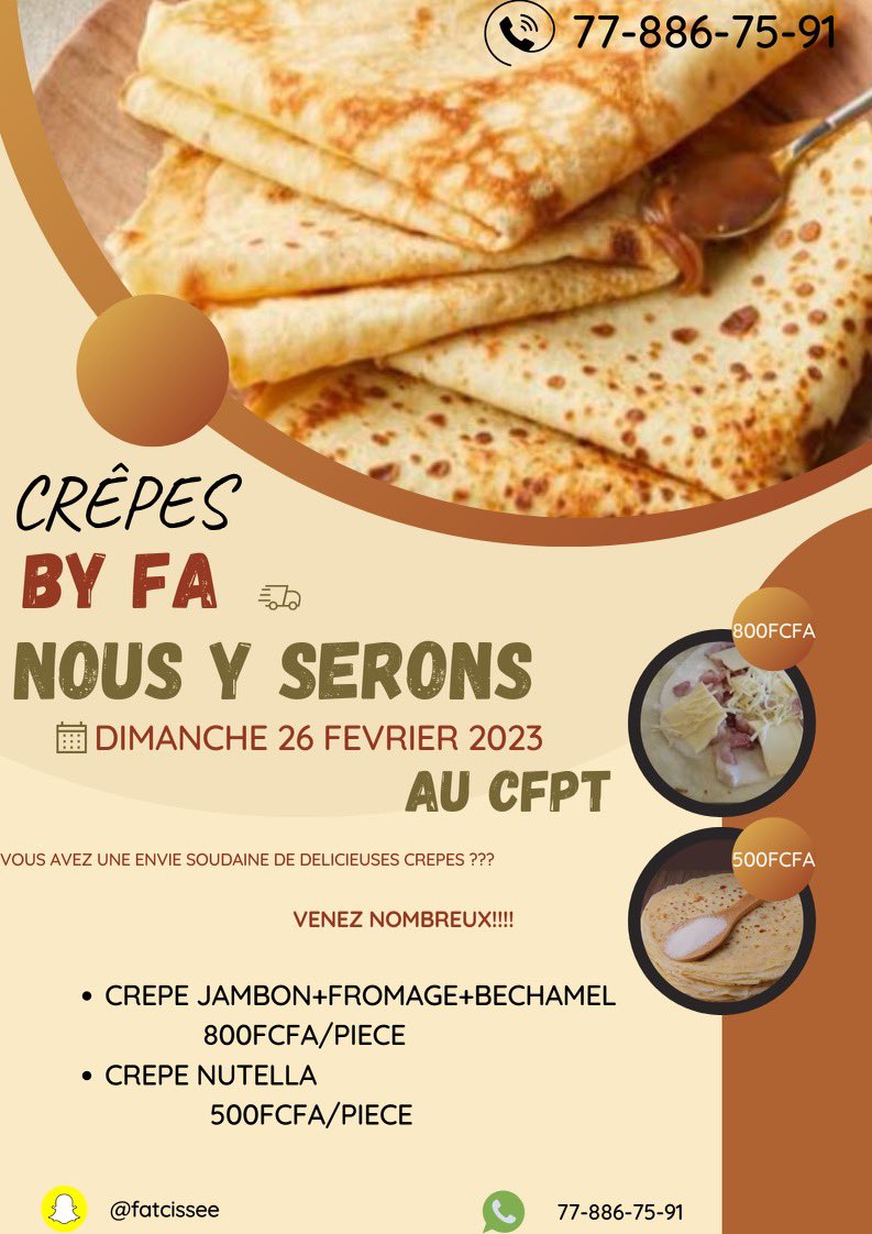 Nuurassociation's tweet photo. Et c’est toujours pas fini 🥳
Ne ratez pas l’occasion de goûter aux délicieuses crêpes salées et sucrées de Crêpes’Fa ce dimanche 26 lors du tournoi caritatif. 

Great food while supporting a great cause 🤝🏾🤍 https://t.co/mWRVGf5tZL