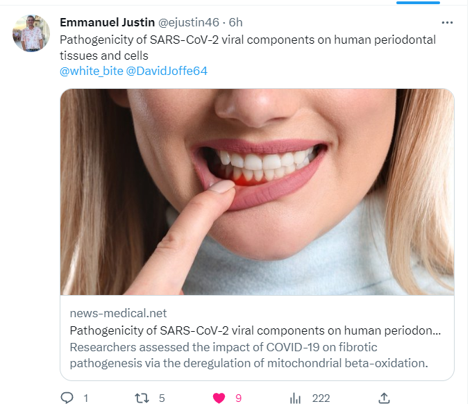 MoreauGabarain's tweet photo. #peridontal human cells evaluated for covid and better undestanding of infection.
Impact of #Covid19 on fibrotic pathogenesis & deregulation of mitochondrial beta-oxidation.
#PDL #fibroblast #mouth #teeth
#Apoptosis #Collagen #MMP1 #HADHA
1/P
🙏@ejustin46
@fitterhappierAJ https://t.co/8bxGzc1Dc7