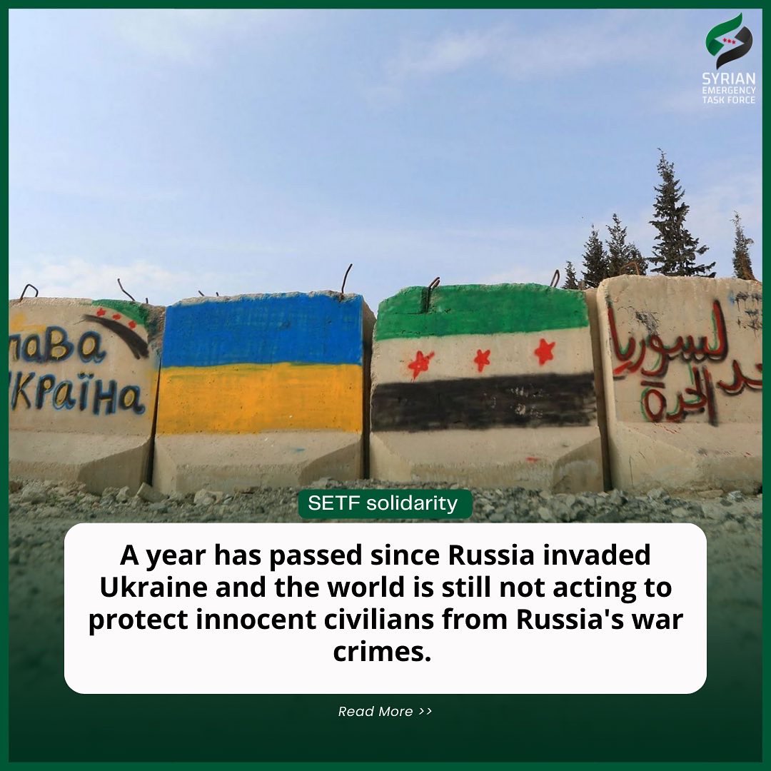 syrianetf's tweet photo. The Syrian and Ukrainian people have lived through the same war crimes committed by Putin against civilians. We stand united against the same killer #Syria #Ukraine https://t.co/yegju7Ybcy