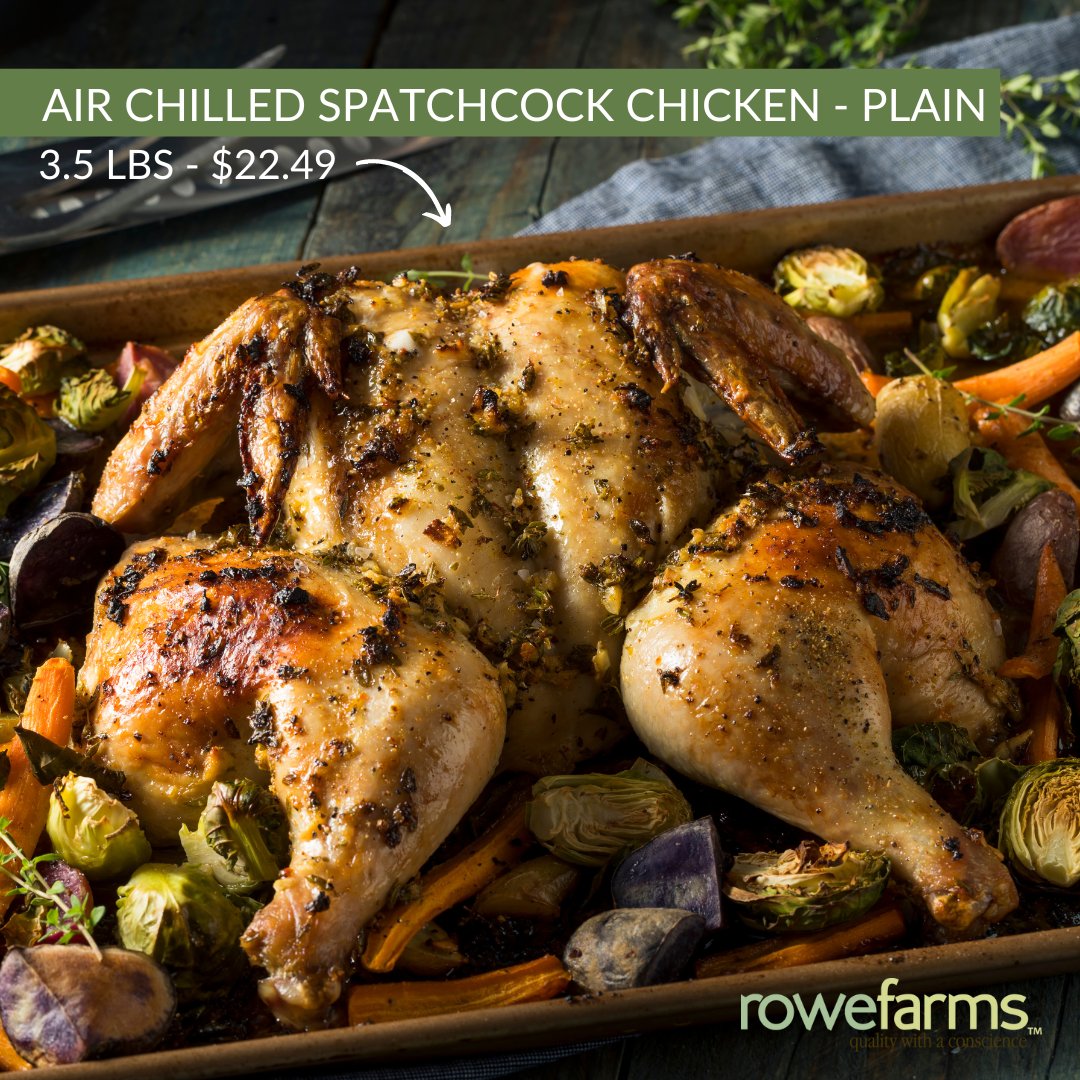 Ontario poultry is high quality, tender and delicious—and when you pick up one of our tasty spatchcock chickens, you'll have dinner ready in no time! This popular product is available online and at your local Rowe Farms retail location. #toronto #guelph #eatlocal