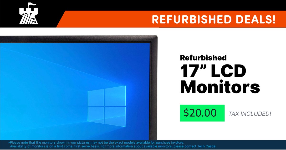 TechCastleKY's tweet photo. Grab them while they last, 17" Monitors for only $20 INCLUDING tax.  Add one for a second display, or replace a failing one.  No limit per person! https://t.co/N7hpqMW7sY