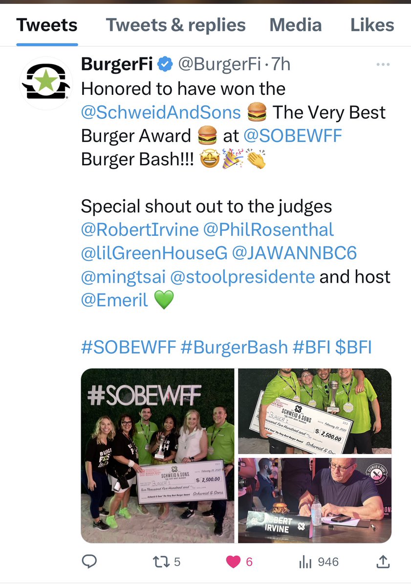 <a href="/Miami_Eatz/">Miami Eatz</a> <a href="/BurgerFi/">BurgerFi</a> <a href="/SchweidAndSons/">SchweidAndSons</a> <a href="/SOBEWFF/">SOBEWFF</a> <a href="/RobertIrvine/">Robert Irvine</a> <a href="/mingtsai/">Ming Tsai</a> <a href="/stoolpresidente/">Dave Portnoy</a> <a href="/PhilRosenthal/">Phil Rosenthal</a> <a href="/JAWANNBC6/">Jawan Strader</a> Thank you.