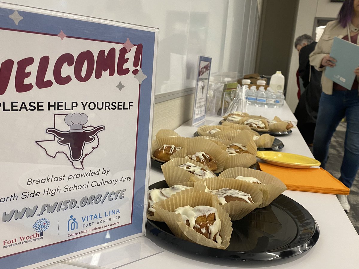 FWISD_CTE's tweet photo. ☕️😋Our @NorthSideFWISD breakfast was hit during our #coffeewiththechamber! The industry partnership team welcomed members of the @fwhcc to discuss ways businesses can partner with the district’s #CareerTechEd programs to grow the future workforce!
#partnershipsmatter 
#cteworks https://t.co/nhbCucnAbq