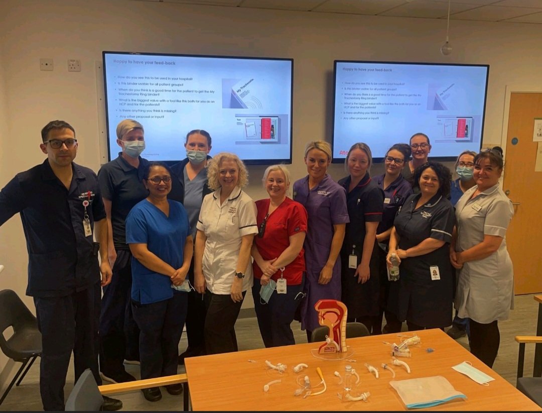KirstyThomasson's tweet photo. Amazing afternoon and collaborative working to support the introduction of new tracheostomy tubes. Improving patient care is always a priority #respiratory #headandneck #PatientCare @ELHT_NHS https://t.co/QZlpHhpM9X