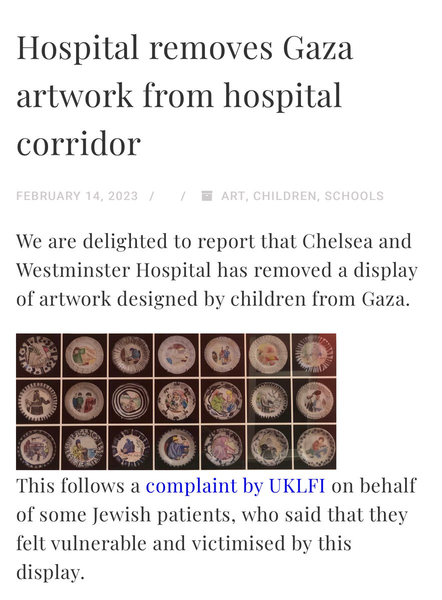 This is real. From UK Lawyers for Israel. They tagged the article #Art #Children #Schools. 

Pantomime villains.