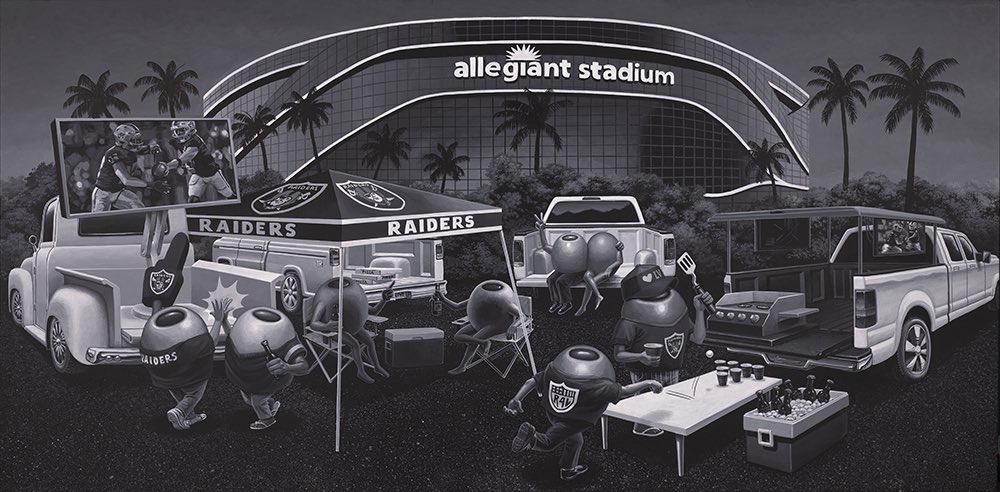 OfficialGodard's tweet image. Progress photos on the painting for @Raiders  I’m recreating the huge painting I did in @AllegiantStadm