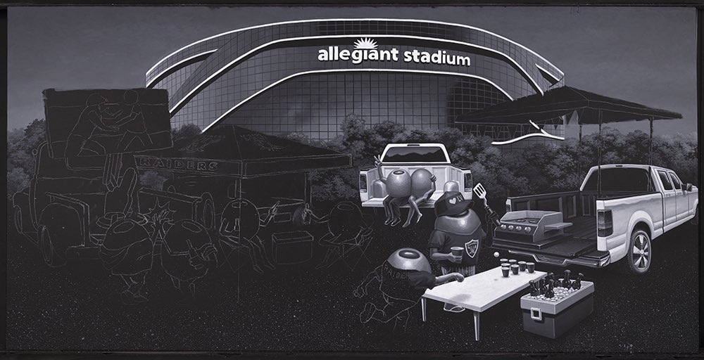 OfficialGodard's tweet image. Progress photos on the painting for @Raiders  I’m recreating the huge painting I did in @AllegiantStadm