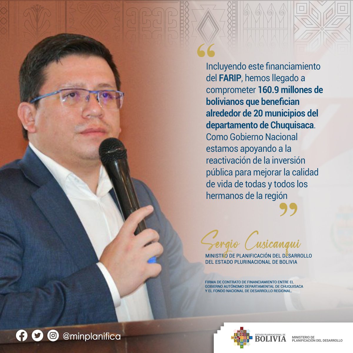 minplanifica's tweet photo. #InversiónPública | El Ministro @s_cusicanqui, enfatizó que gracias a nuestro Presidente @LuchoXBolivia, encaminamos el proceso de reconstrucción económica, siendo una de las medidas fundamentales de esta reactivación el #FARIP, desarrollada en beneficio de las y los bolivianos. https://t.co/ohsgAMkBp2