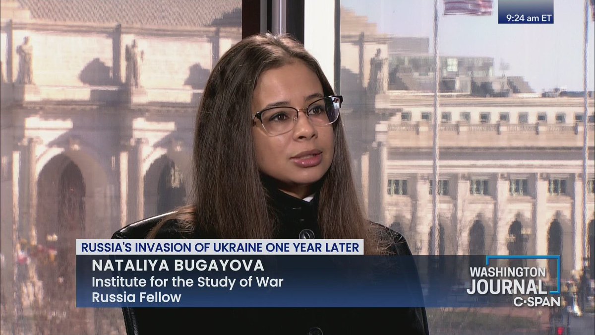 CSPANClassroom's tweet image. Russian Fellow at the Institute for @TheStudyofWar @nataliabugayova talked about the one-year mark of Russia’s invasion of Ukraine.

WATCH NOW: c-span.org/classroom/docu….

#CompGov #APGov #SSChat #EdChat #Russia #Ukraine #War