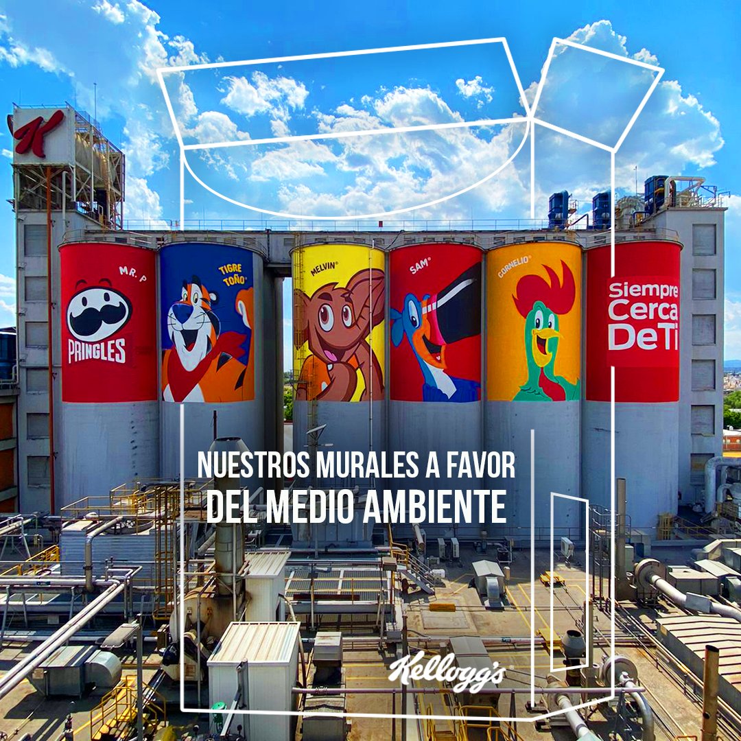 INSK_LATAM's tweet photo. Usamos pintura 🎨 fotocatalítica para hacer murales en los silos de nuestra planta en Querétaro. 
Con este tipo de pintura ayudamos a purificar el aire con un filtraje equivalente a plantar 1,000 árboles. 🌲🌎
#CajaTransparente #Murales #Kellogg https://t.co/IytYOUDwbC