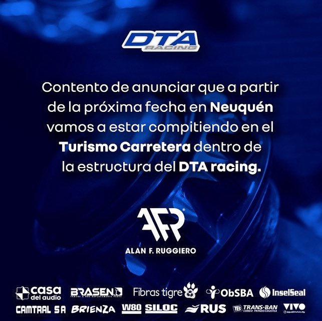 Muy contento de anunciar mi continuidad dentro del <a href="/actcargentina/">Turismo Carretera ACTC</a> con un Ford del equipo <a href="/DTAracing/">DTA Racing</a> 🔥🙌🏻

Muchas gracias a todos 💙