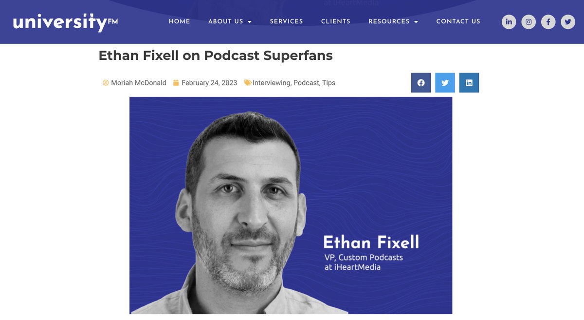 Superfans make the #podcast world go 'round!

Read more in my interview below with 
<a href="/universityfm_/">University FM</a>.

university.fm/ethan-fixell-o…