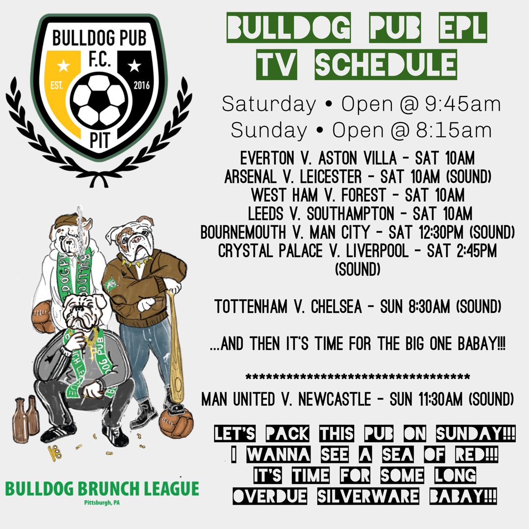 Your #BulldogBrunchLeague #EPL TV schedule for MW25...and we got the #CarabaoCupFinal on Sunday!!! #LFG