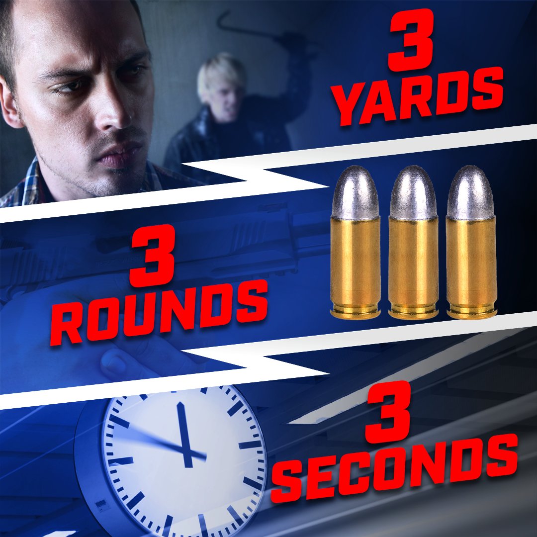 The rule of threes- 3 yards away from you, 3 seconds, and 3 shots fired. This is a great baseline to use when defensive range practicing and to be prepared for. 
-
#firearmslegal #legal #protection #selfdefense #ruleofthrees #tips #training #defensetraining