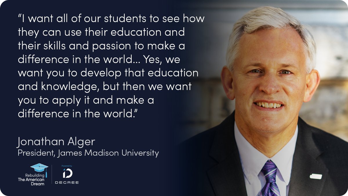 Education is the key to improving families, communities, and the future! Listen now to Rebuilding the American Dream podcast with President Jonathan Alger of <a href="/JMUOffcial/">James Madison University</a> at americandream.fm! 
#rebuildingtheamericandream #podcast #highereducation