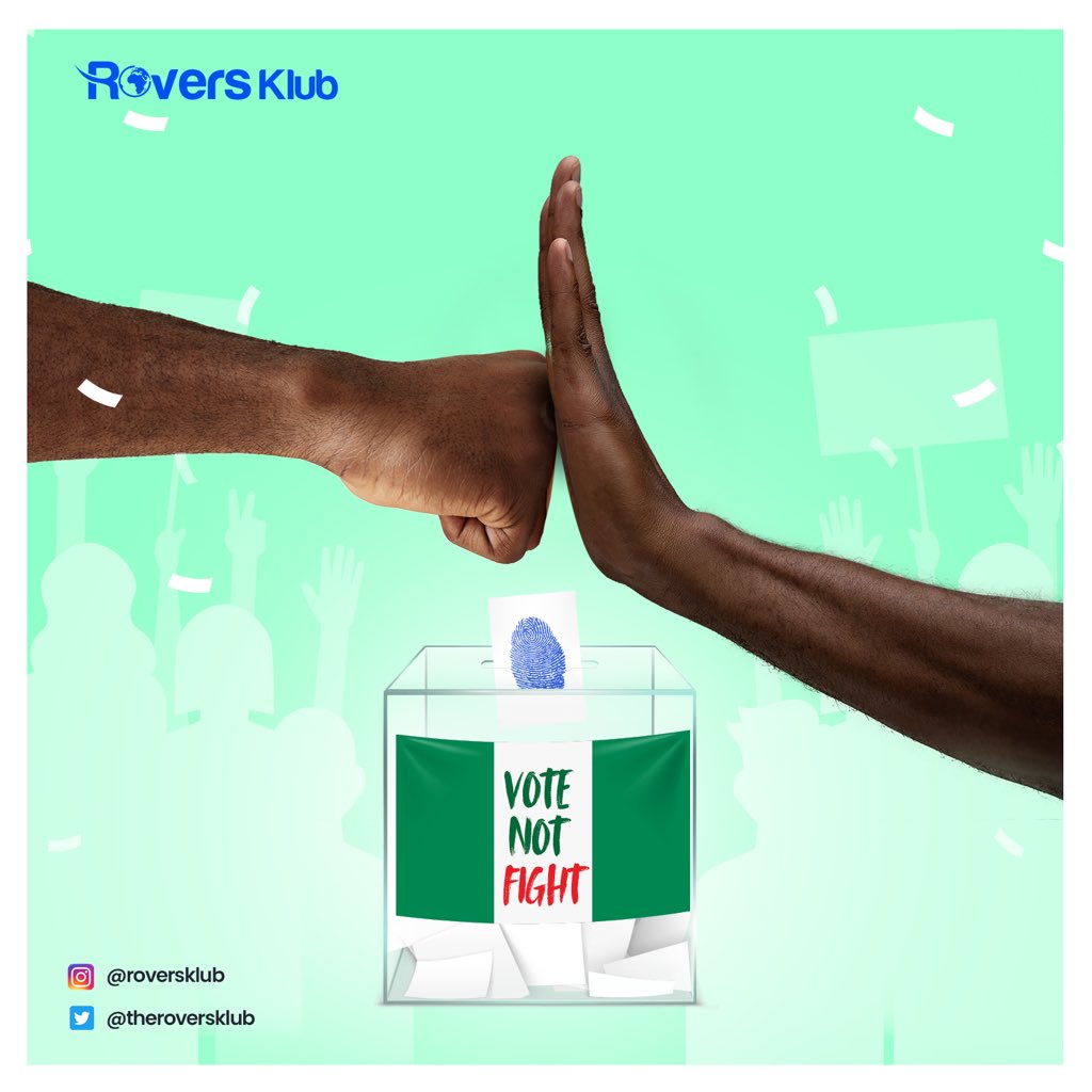 theroversklub's tweet image. Tomorrow Nigeria decides to change the status quo. 

Government is of the people, by the people and for the people 💪

Come out and vote! Your voice matters, your vote counts. 

Let’s do our parts and hope that the best man for the job gets elected. 

#noFighting #AllVoting