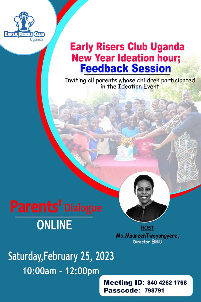 Dear parents,
We hope you are well.
This is a polite reminder about the feedback session scheduled for Today February 25th, 2023 starting at 10.00am. 
Thank you and looking forward to our conversation.

@uganda <a href="/kampala/">emanamba.kampala</a> <a href="/nbslive/">Dr.  JAE</a> <a href="/parents/">Parents</a> @Earlyrisersclubuganda