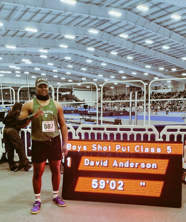 AthleticsKHS's tweet photo. 🏆Congratulations to David Anderson for winning his 3rd consecutive @VHSL_ Class 5 Shot Put State Championship!🥇🥇🥇
#playfortheK https://t.co/mazzS5vM5o