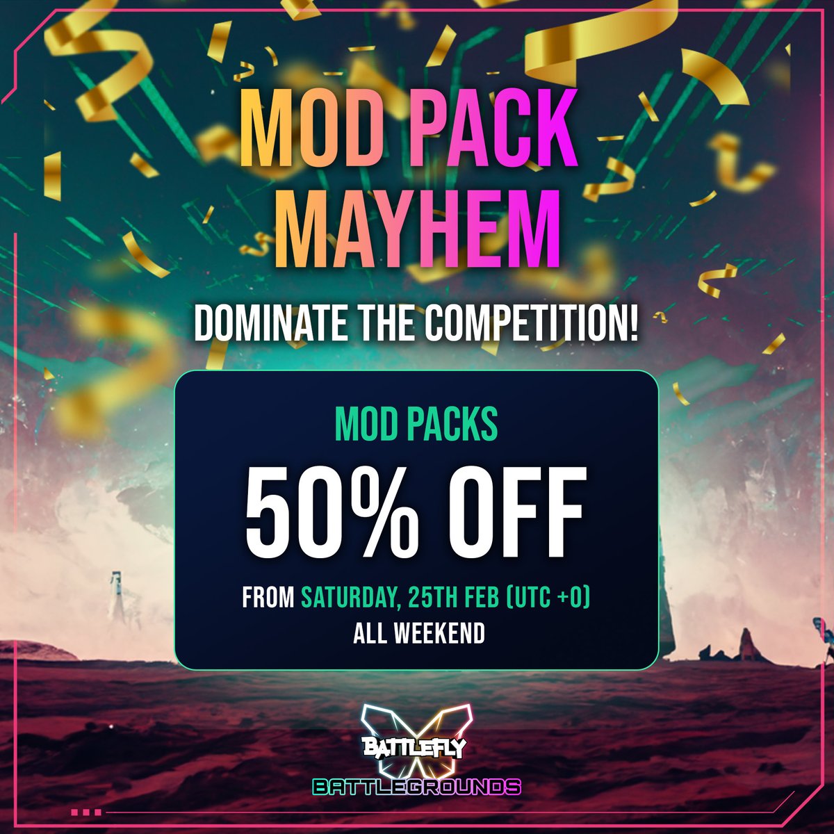 Welcome to Mod Pack Mayhem!  Scavenging for Mod Packs will be 50% off starting at UTC +0 and running for 48 Hours!

Hopefully you have been racing and stacking Nectar for those rerolls!  

Like / RT / Tag 1 Friend and you both can win 500 Nectar

#ModPackMayhem $MAGIC