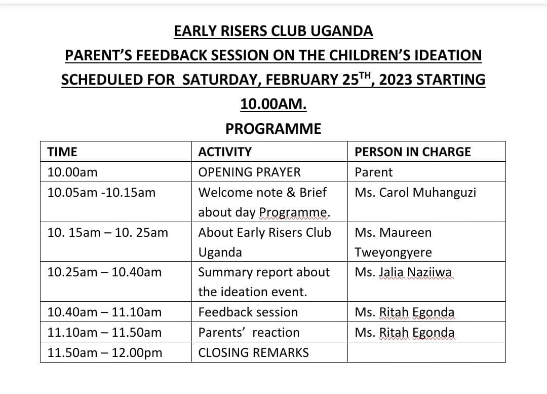 Dear parents, please receive a copy of the program for your attention.
Thank you