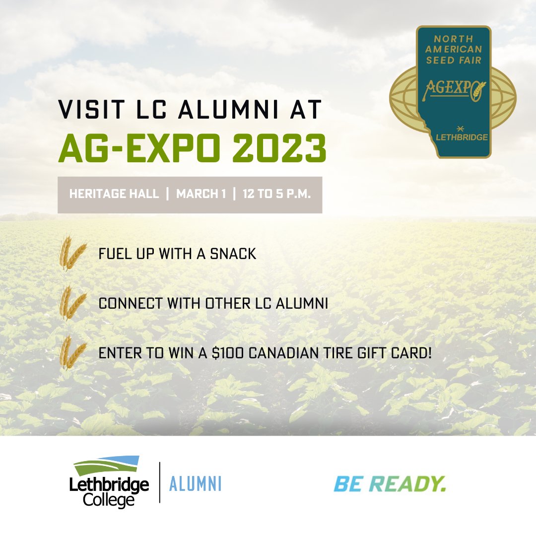 Lethbridge College Alumni (@lc_alumni) on Twitter photo 🌾🌱 Find us at <a href="/AG_EXPO/">AG EXPO & North American Seed Fair</a> 🌱🌾
If you're attending AG-EXPO at <a href="/YQLagrifoodhub/">Agri-food Hub and Trade Centre</a> next week, visit us Wednesday, March 1 from noon to 5 p.m. in Heritage Hall for free snacks, prize draws, and a chance to connect with other alumni!
We're excited to see you there 🚜 🌾🌱 Find us at <a href="/AG_EXPO/">AG EXPO & North American Seed Fair</a> 🌱🌾
If you're attending AG-EXPO at <a href="/YQLagrifoodhub/">Agri-food Hub and Trade Centre</a> next week, visit us Wednesday, March 1 from noon to 5 p.m. in Heritage Hall for free snacks, prize draws, and a chance to connect with other alumni!
We're excited to see you there 🚜