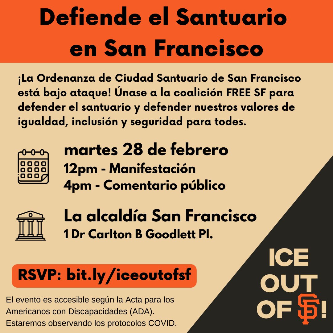 Defend Sanctuary in SF! Join us on 2/28 for a Rally (12 pm) &amp; Public Comments (4 pm) to ensure we uphold our values of equality, inclusion, and safety for all. #ICEoutofSF