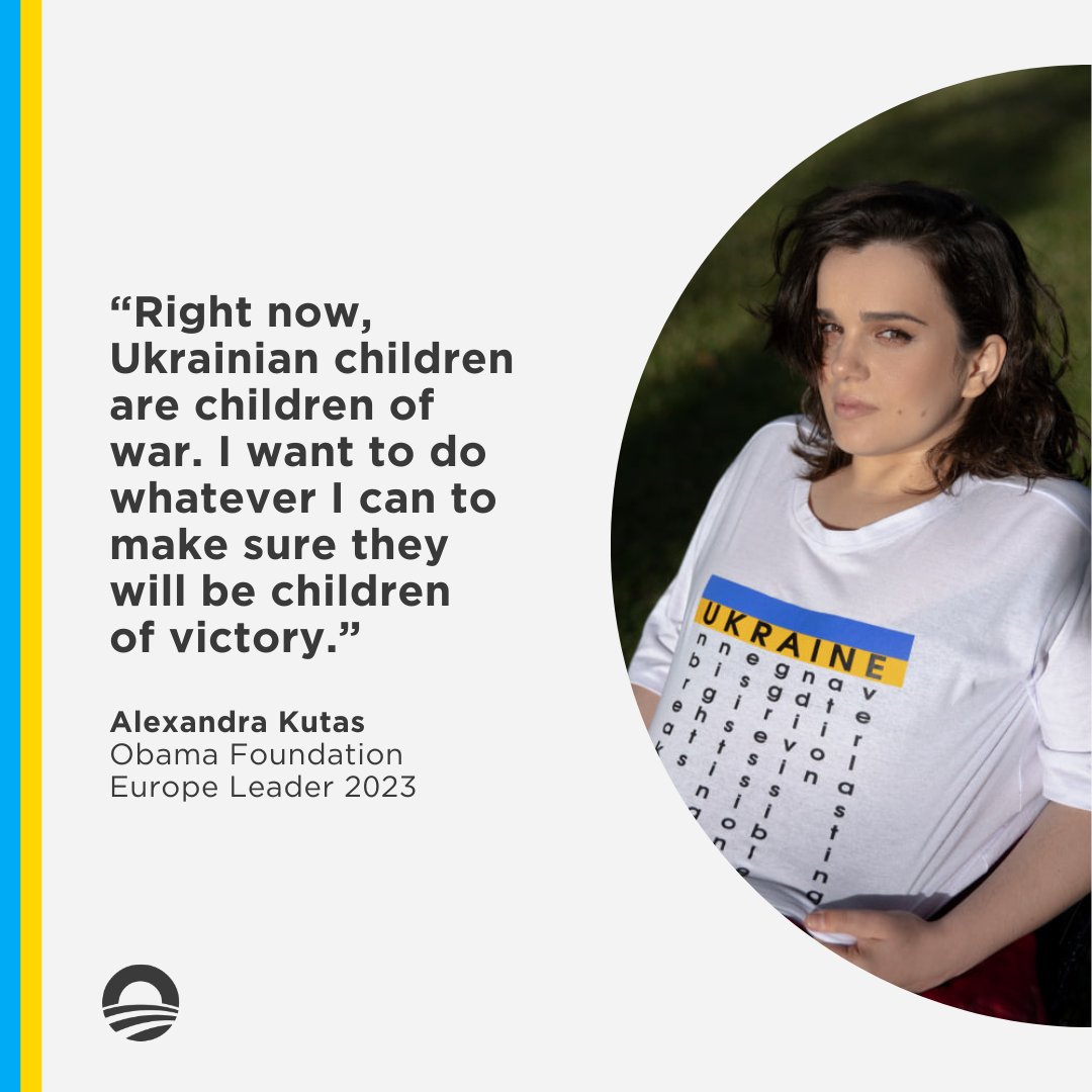 ObamaFoundation's tweet photo. Alexandra Kutas leads the Ukraine program at the humanitarian aid organization @ChooseLove. Choose Love works across 26 countries to elevate the voices and visibility of refugees.

“It’s still a long path ahead of us to win and rebuild, but we are united,” says Alexandra. https://t.co/g14TUQR0Ax