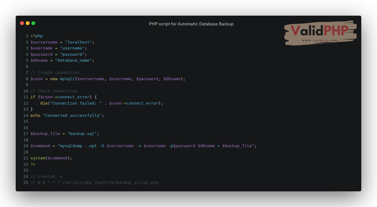 FlipXAds's tweet image. PHP script for Automatic Database Backup
#crontab #mysqldump #mysqli()
Backing up your MySQL database is an essential task that ensures the safety and security of your data.
validphp.com/php-script-for…