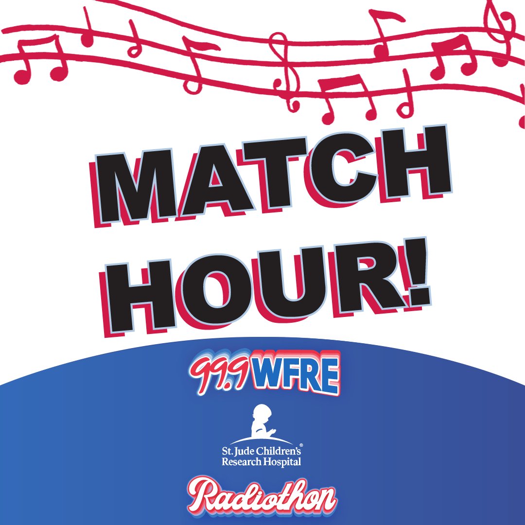ANOTHER MATCH HOUR!

Become a <a href="/StJude/">St. Jude</a> Partner in Hope before 5pm and your monthly donation of $19/month becomes $38/month! #StJude #MusicGives

stjude.org/radio/wfre