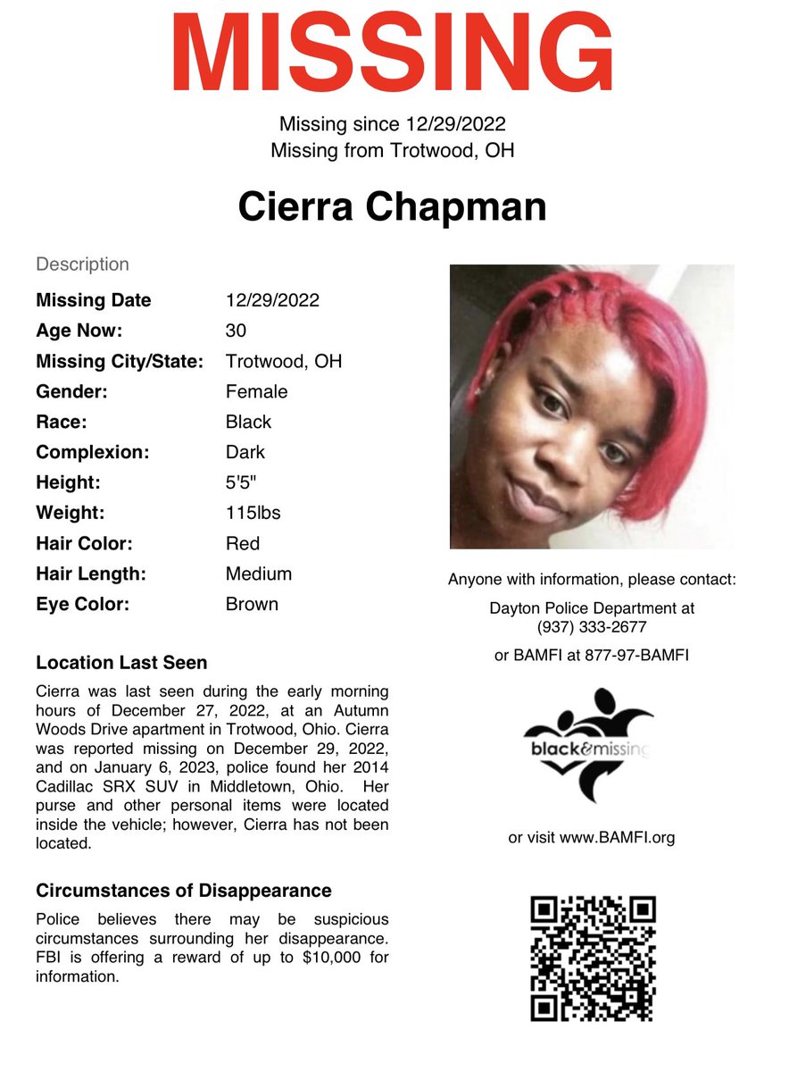 Black Analogy On Twitter Rt Bam Fi Trotwood Oh 30y O Cierra Chapman Last Seen Early Am On