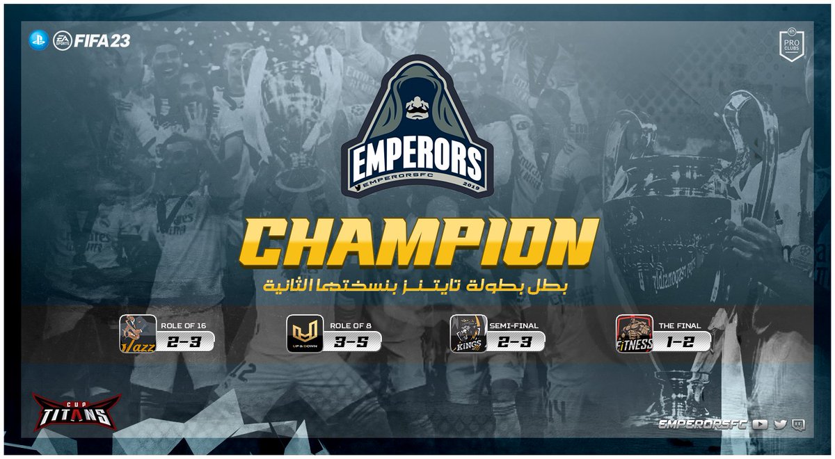🥇| Officially we are the CHAMPIONS of  <a href="/TitansCup_/">TitansCup</a> Tournament 🏆

🎖| Thanks to all the team players for their efforts 💙🖤

🏆x23 🔥

 #بروكلوب #برو_كلوب #ProClubs #FIFA23 #11vs11