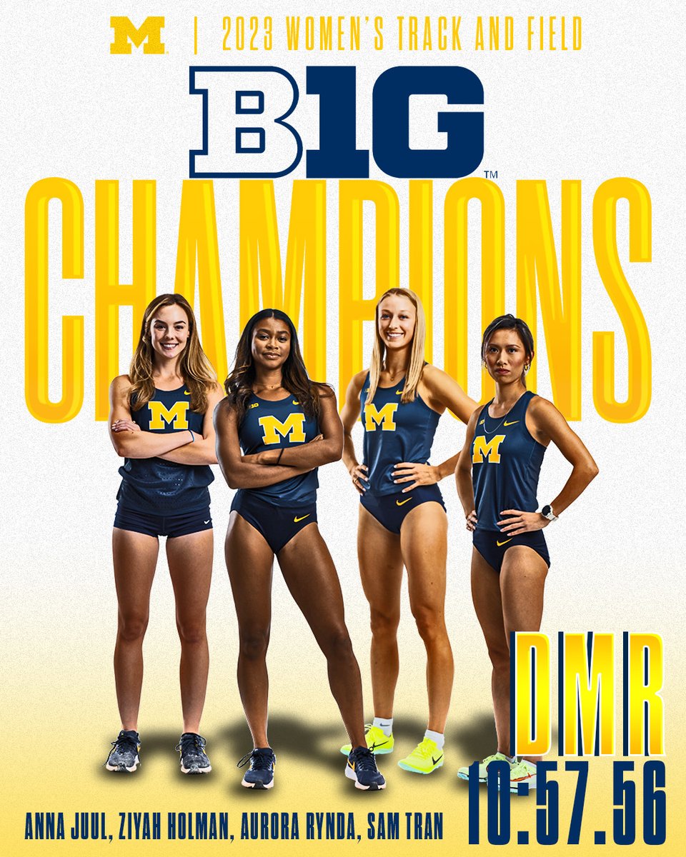 UMichTrack's tweet photo. The Wolverines are your men's and women's DMR Big Ten Champions!!!

The women ran 10:57.56, setting a facility record with a healthy lead. The men ran 9:93.94 to claim the title. 

Go blue! https://t.co/zCun8WJglS