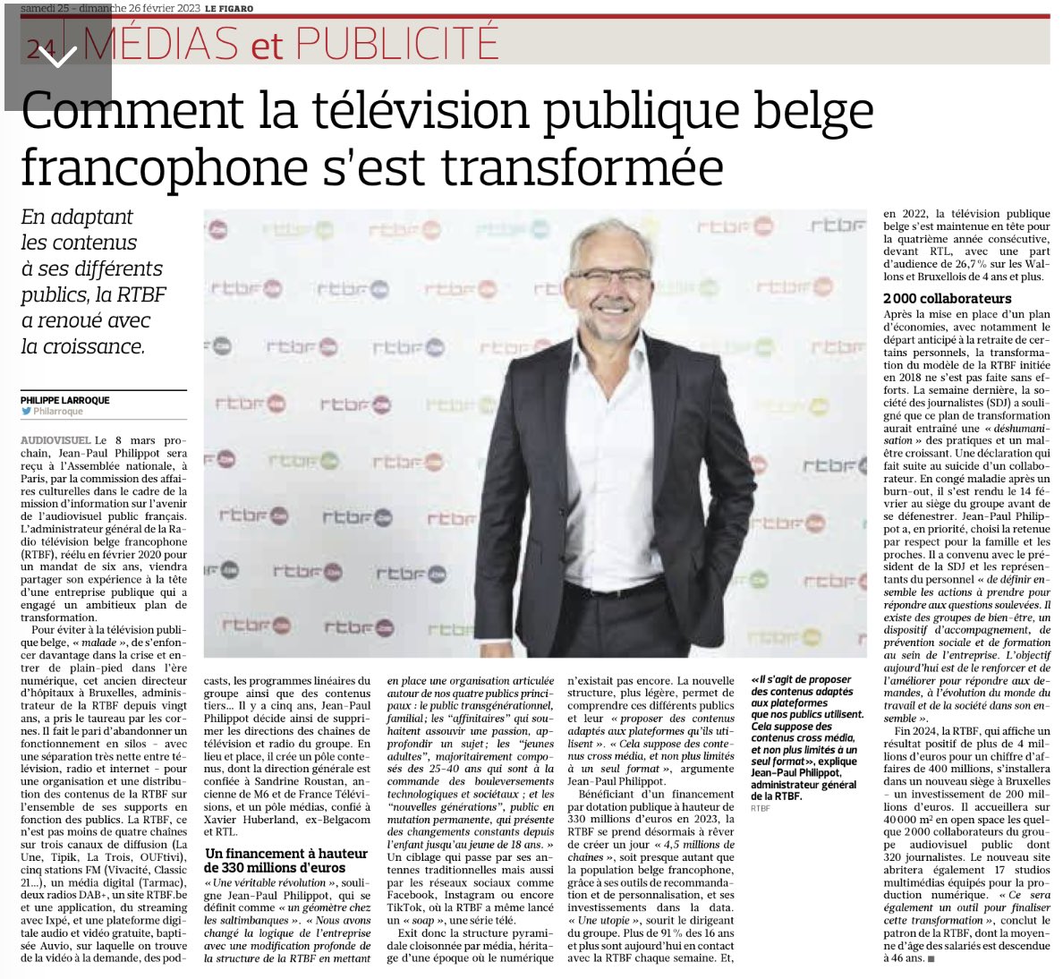 L’exemple belge est instructif au moment où certains contestent la nécessité de fusionner l’audiovisuel public français. Séparer radio, télé et internet est un modèle dépassé 
Le Figaro 25/02/23