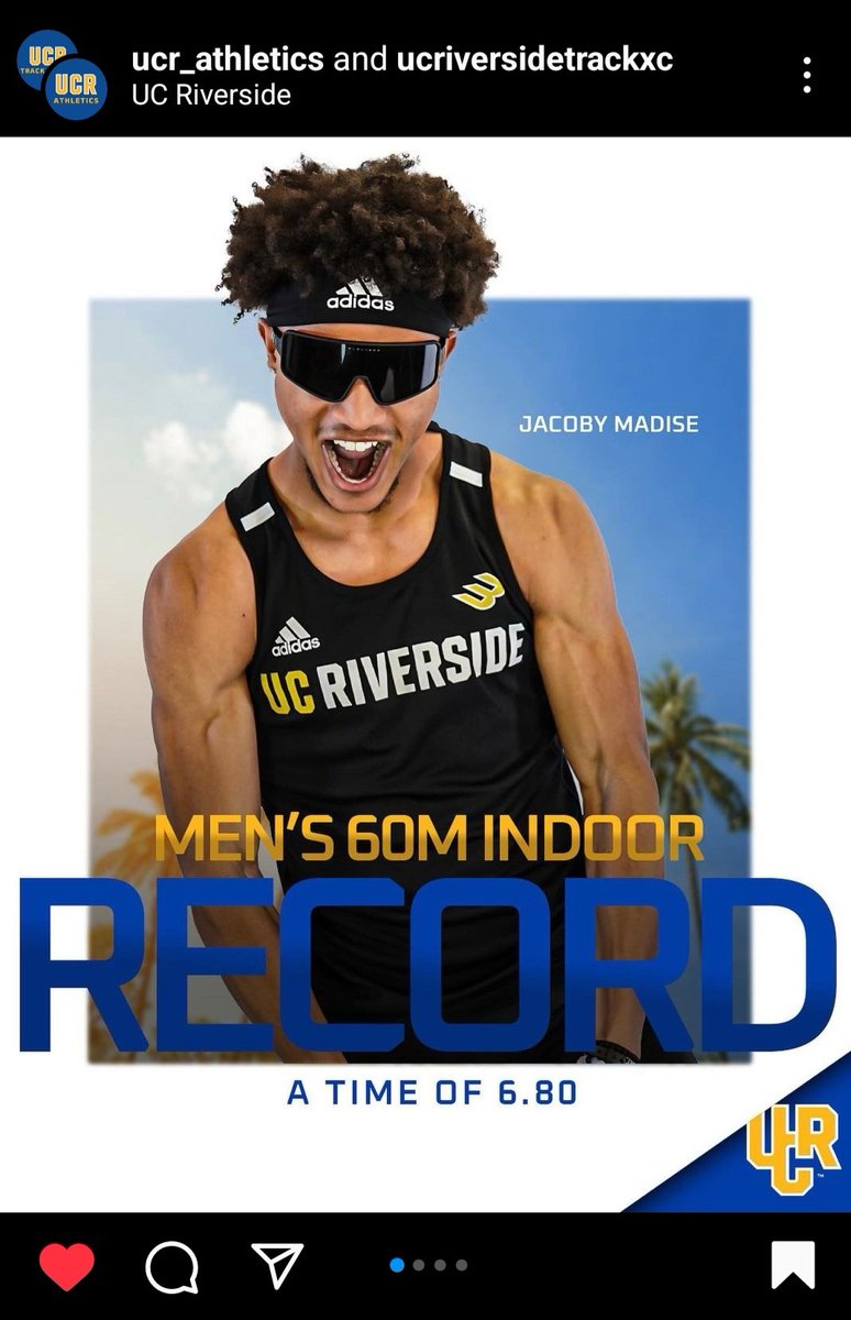 Not a bad look young man! Keep grinding the world is yours! 🔥💪🏽👏🏽 @JacobyMadise @UCR_trackfield