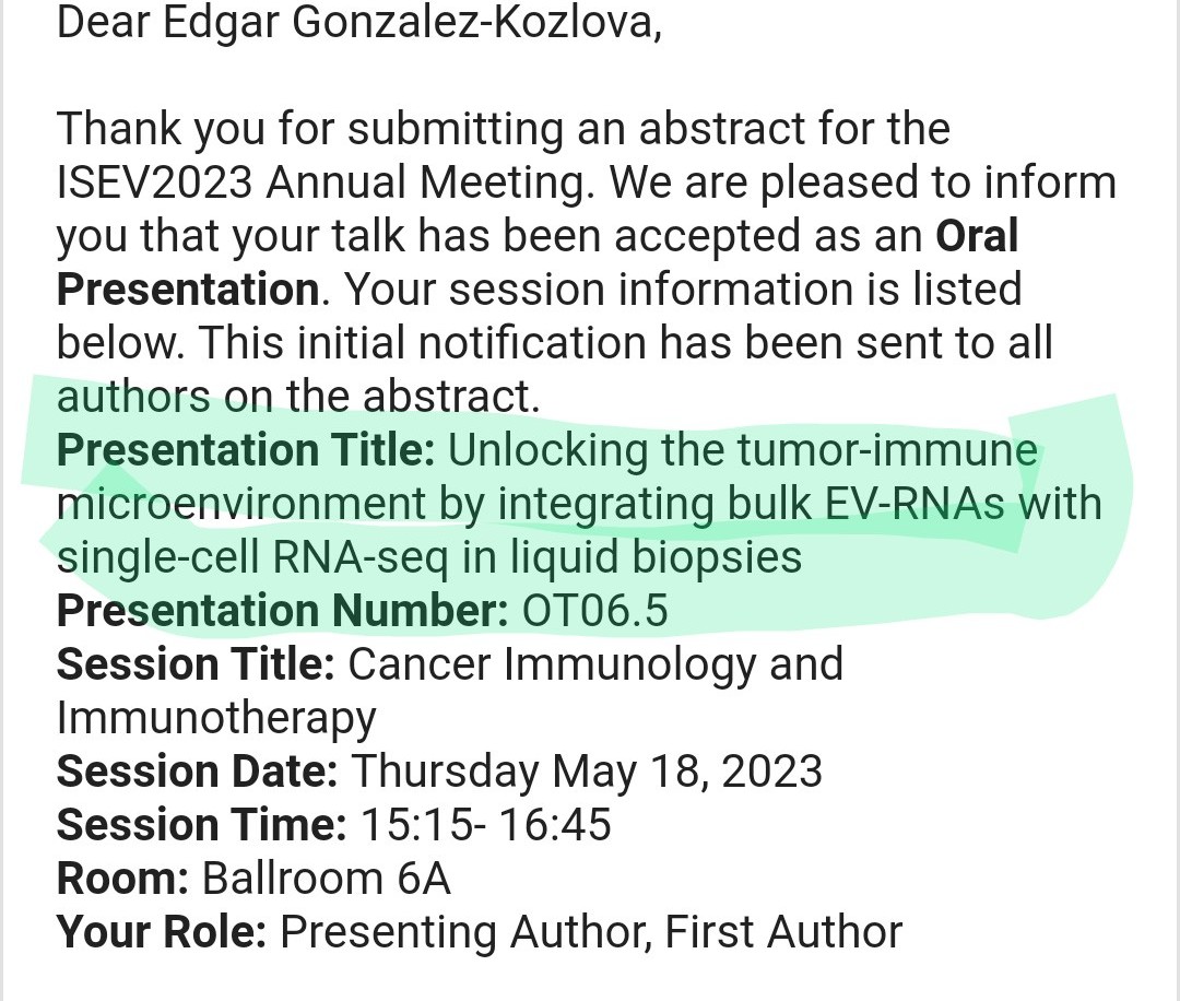 I'm honored to present about assessing the tumor-immune microenvironment using extracellular vesicles at <a href="/IsevOrg/">ISEV</a>. I'm excited to meet all these incredible scientists for the first time. Thank you🙏  <a href="/dogranavneet/">Navneet Dogra</a> S.Gnjatic <a href="/SusmitaSahooPhD/">Susmita Sahoo</a> <a href="/SinaiImmunol/">Lipschultz Precision Immunology Institute</a> for all the support!