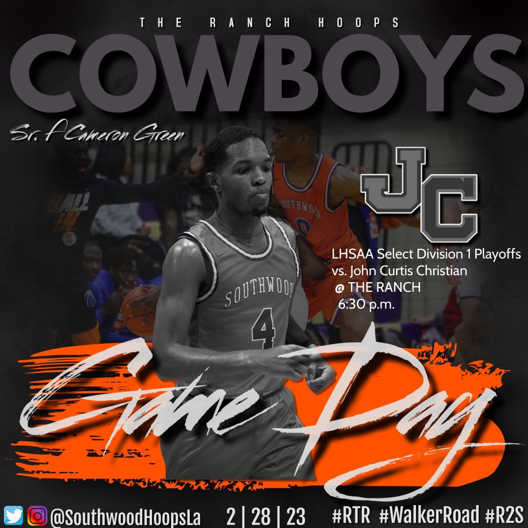 TUESDAY!!!!! Cowboy Nation, let’s #PACKTHERANCH for our second round playoff game vs. John Curtis Christian!!!! Come out and support the #WalkerRoadBoys on our journey on the #Road2State!! 

#R2S
#WalkerRoad