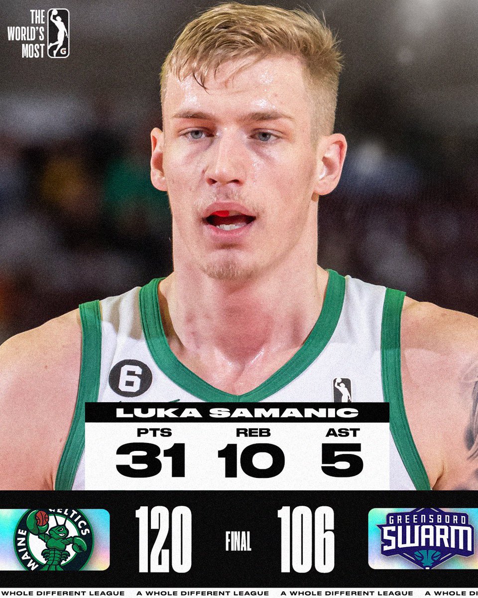 💥 FINAL SCORE THREAD 💥 Luka Samanic and Scottie Lindsey combined for 6️⃣3️⃣ points to lead the @MaineCeltics over the Swarm! The Celtics improved to 14-7 overall and 6-2 on the road with tonight’s victory. ☘️ Lindsey: 32 PTS, 10 REB, 6 3PM ☘️ Snell: 16 PTS, 10 REB, 7/12 FG