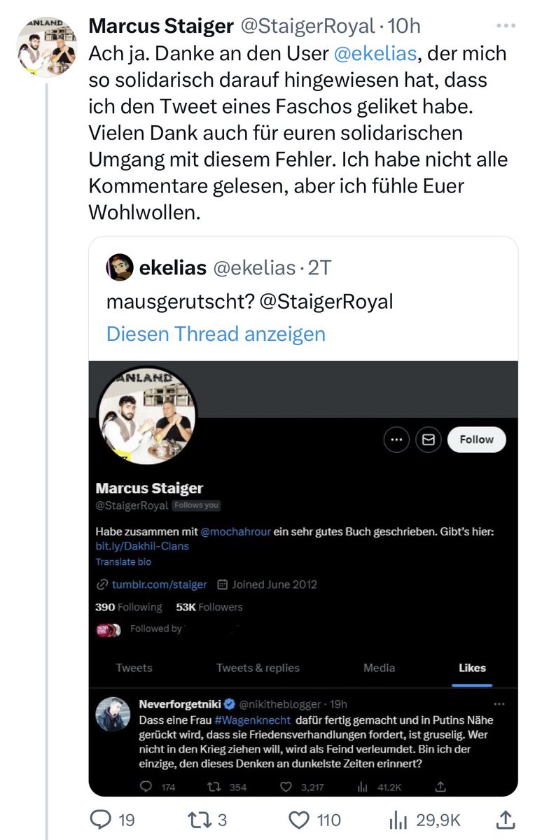 KarateKalle's tweet photo. #Staiger. Nicht erst seit der #invasion #Russland|s in der #Ukraine todeslost aber wie weit er in den #Querfront-Arsch kriecht überrascht mich jedes Mal aufs Neue.
#Friedensschwurbler #ManifestfuerFrieden #b2502 https://t.co/NyhdObZDLY