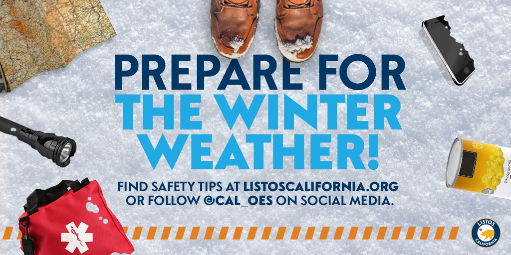 Delhi Center (@delhicenter) on Twitter photo Stay alert, stay informed, & stay prepared!
As rain, cold temperatures, and winds impact communities and neighborhoods across California, it's important to take care of ourselves & each other. Visit listoscalifornia.org for safety tips & follow <a href="/Cal_OES/">California Governor's Office of Emergency Services</a> for important updates. Stay alert, stay informed, & stay prepared!
As rain, cold temperatures, and winds impact communities and neighborhoods across California, it's important to take care of ourselves & each other. Visit listoscalifornia.org for safety tips & follow <a href="/Cal_OES/">California Governor's Office of Emergency Services</a> for important updates.