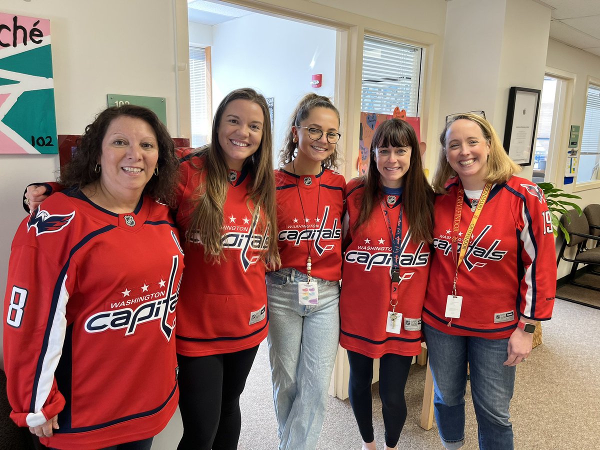 monicaroache's tweet photo. Today was Team Spirit Day! As you can see the 1st grade teachers love their favorite team the @Capitals.  We love their spirit! @FirstKalch @lindsey_gravitz @JulieGrade1 @ellory https://t.co/LtqbCrVnFn