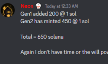 JaxD__'s tweet photo. Holders minted 672 new nfts from gen 1 and gen 2 collections ,he received 672sol totally . and   Neon minted also another 300 FREE nft for paying dev’s work and 150 FREE nft for the team. 
And there’s still 70+ un-minted nft. https://t.co/wO5wJhomWb