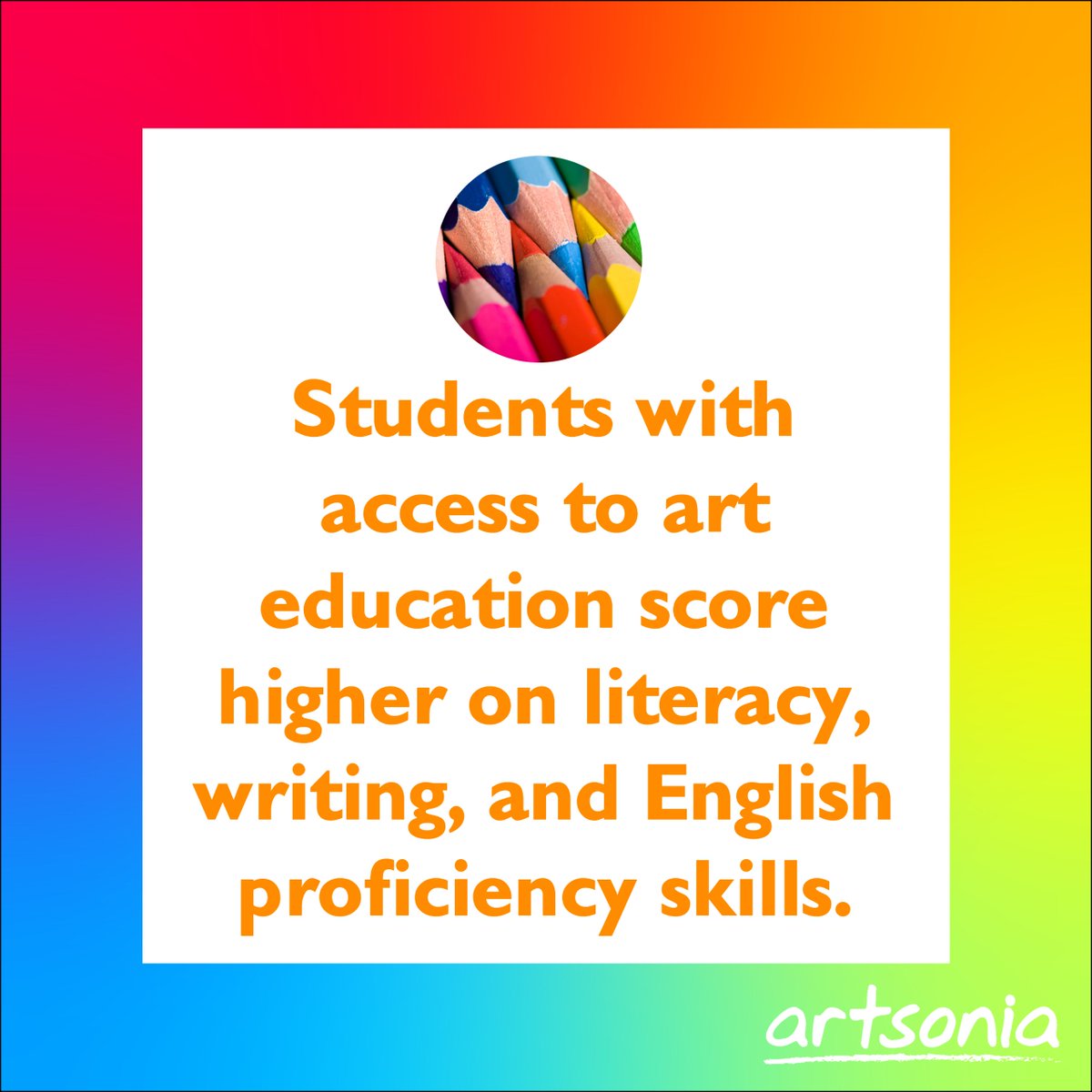 Artsonia's tweet photo. Students with access to art education score higher on literacy, writing, and English proficiency skills. https://t.co/6xZBkOWlua