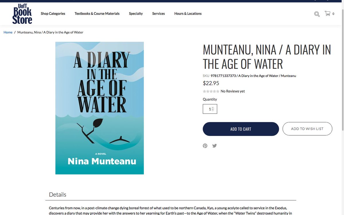 AlienNextDoor's tweet photo. Just found out that the UofT Bookstore now carries my #ecofiction #novel "A Diary in the Age of Water" #UofT #universitybookstore @UofT @UofTNews @UofTStudentLife @UofTBookstores #Toronto #UofTstudents https://t.co/dYYnhO6jth https://t.co/wZb4JAU5b3