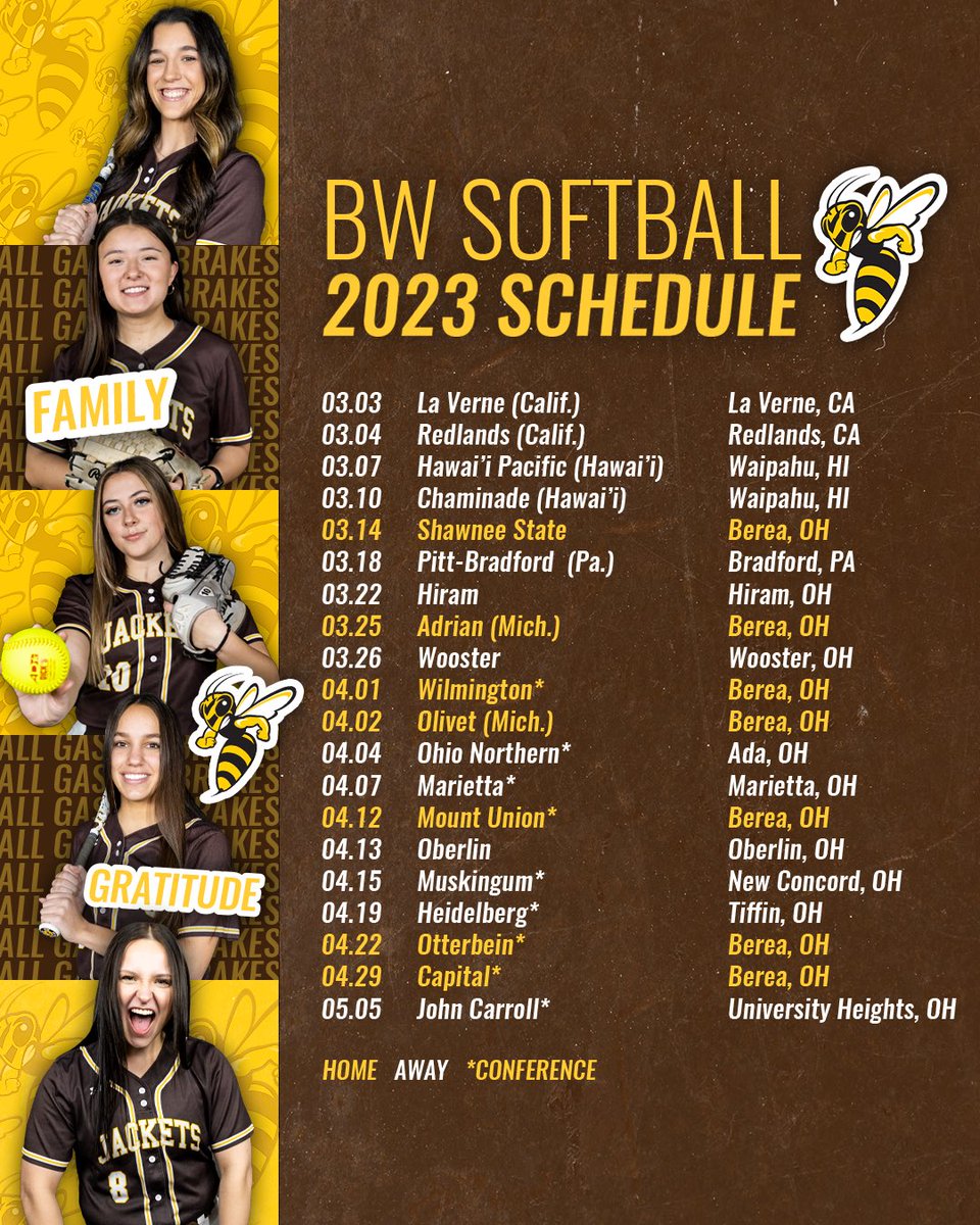 mark your calendars…our official 2023 schedule 📆 
just one week until game day ☀️🏖️
#BWGrit #D3Softball #Family