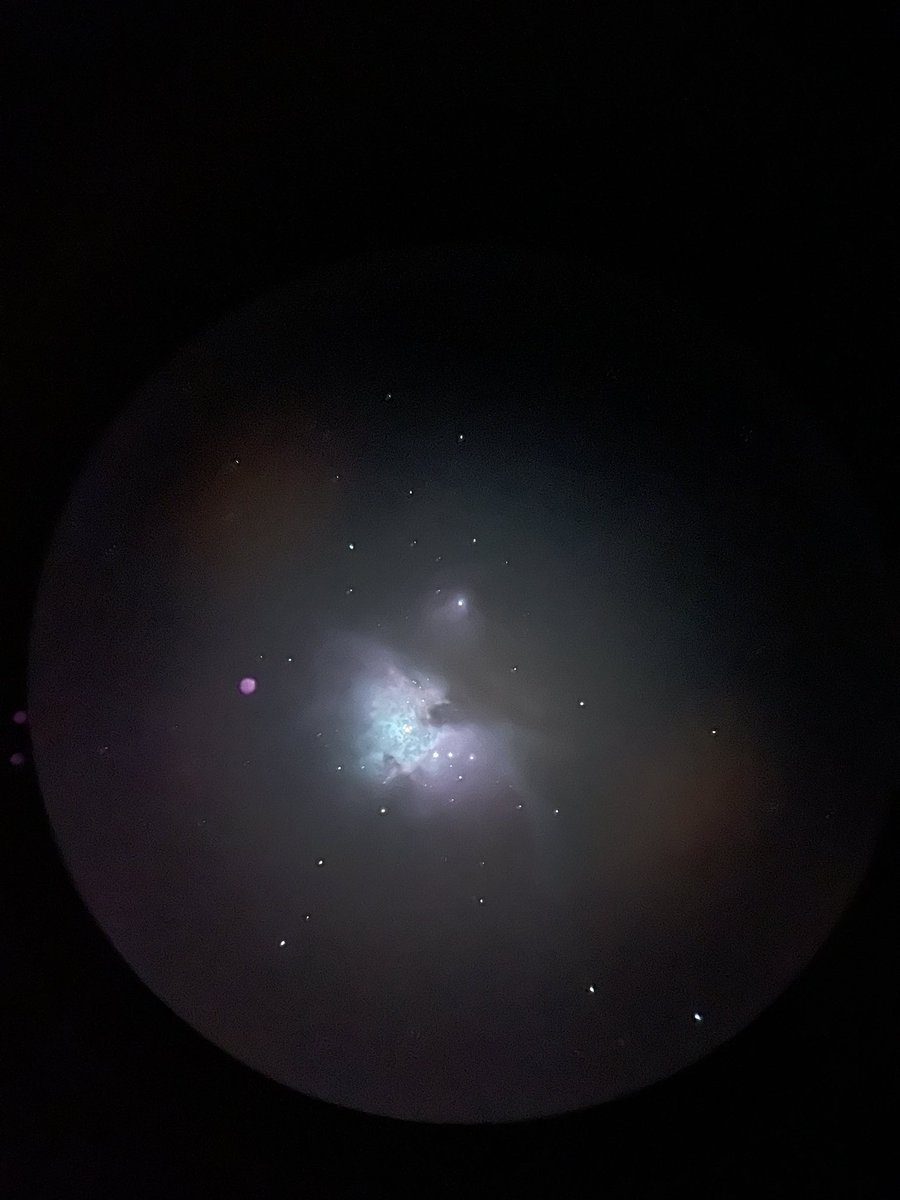 Check out this amazing pic I got of the Orion Nebula using my #Apple #iphone12 Pro Max down the eyepiece of a telescope. Not bad for a first try with my smart holder.