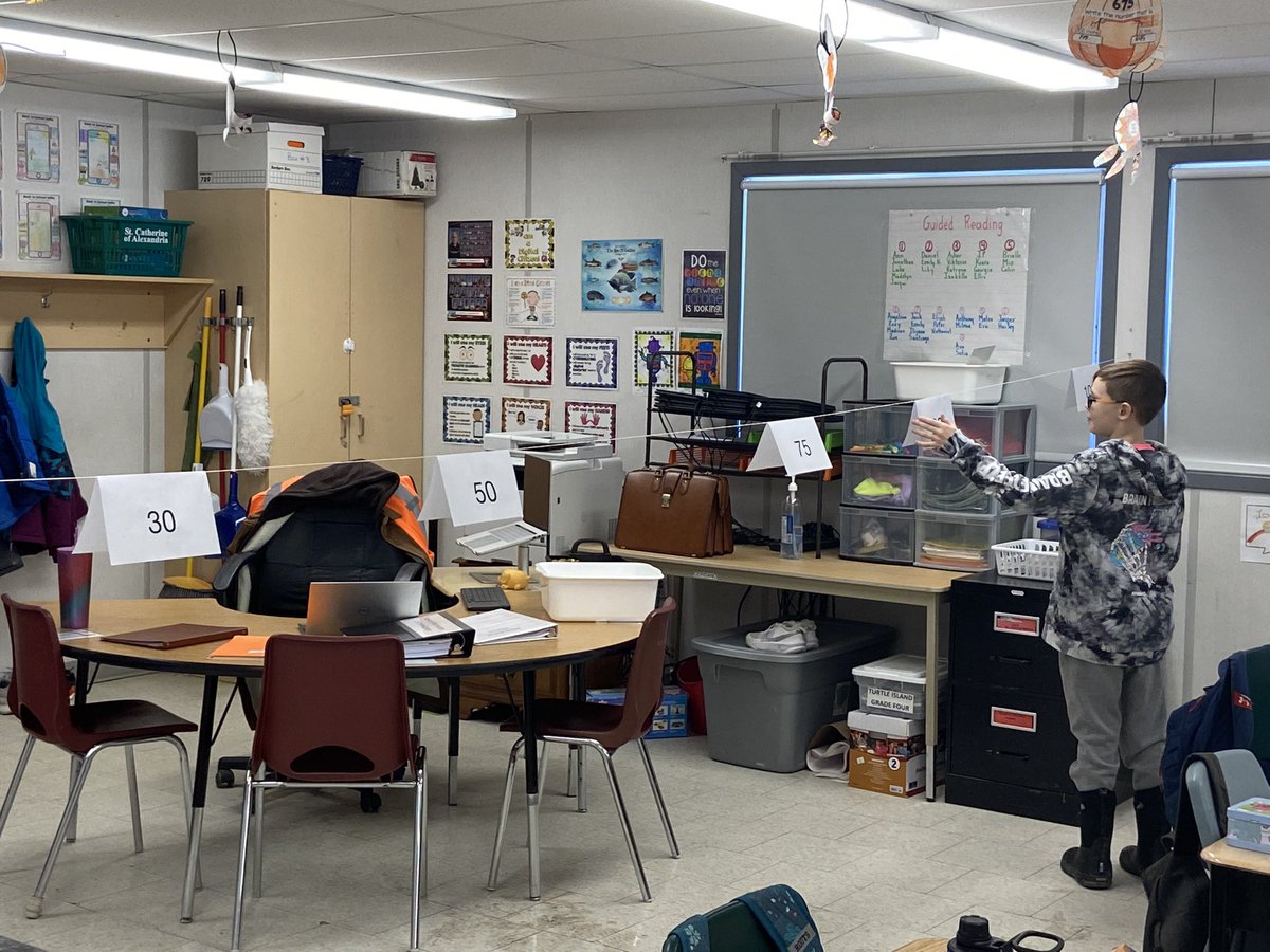 StCofA_HCDSB's tweet image. Learning about comparing and ordering numbers and place value with a hands-on number line in Grade 4 today. #hcdsbmath