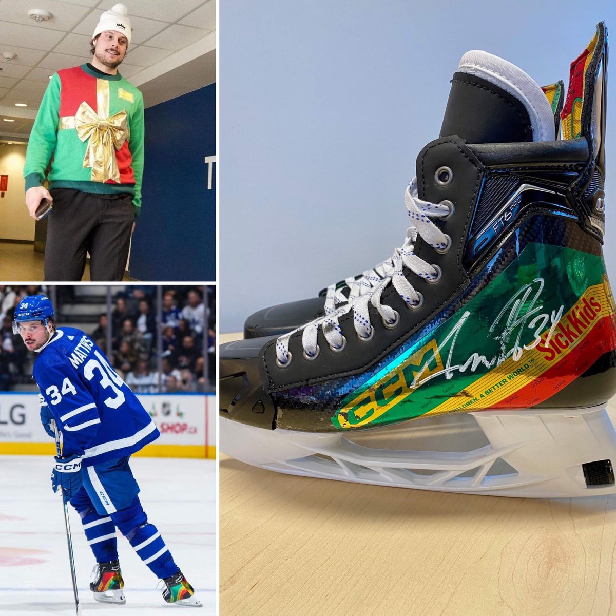 🚨 Auston auction alert 🚨 Make these bow-wrapped beauties yours! @AM34 is giving you a chance to own his autographed, game-worn CCM #SweaterLove skates inspired by @VancityReynolds. Visit the auction➡️ bit.ly/3WCPijr. All proceeds support SickKids! 💙✨ #Leafsforever