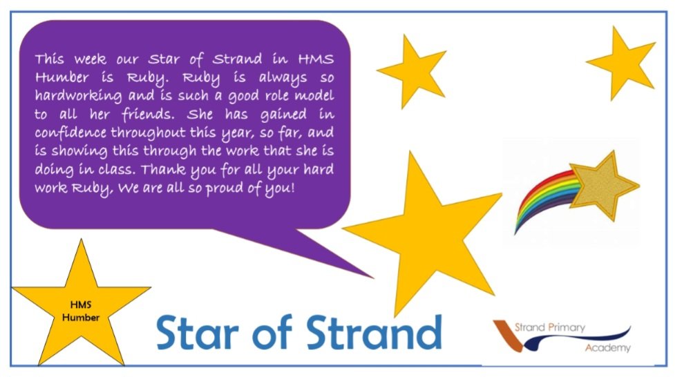 DeltaStrand's tweet photo. In HMS Humber this week, our Star of Strand is Ruby!🌟
Ruby is hardworking and is a positive role model to all her friends. She has gained so much confidence, and we could not be prouder. Well done, Ruby!
@DeltaStrand #StrandStars https://t.co/7OK6jB3sj0