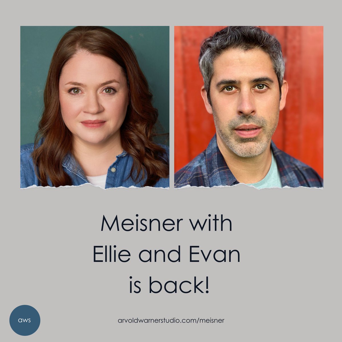MEISNER technique will sharpen your ability to make personal choices while crafting w/ specificity.  Tap into your point of view to make creative choices w/ in-person study, 2x weekly w/ Ellie Clark &amp; Evan Bergman.
wed &amp; sun 3/15-4/26
7-9:30pm ET
arvoldwarnerstudio.com/meisner